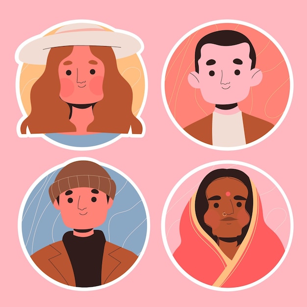 Vector gratuito conjunto de pegatinas de avatar de personas creativas