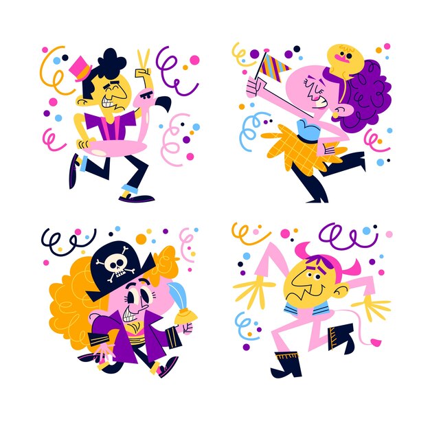 Conjunto de pegatinas de carnaval de dibujos animados retro