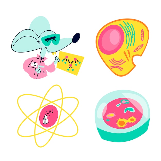 Vector gratuito conjunto de pegatinas de ciencia