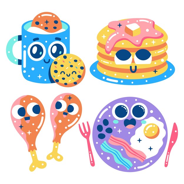 Conjunto de pegatinas de comida americana deslumbrante