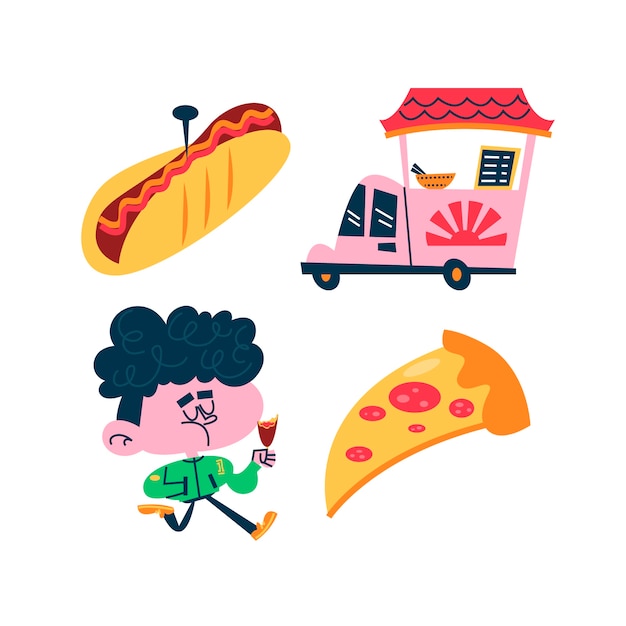 Vector gratuito conjunto de pegatinas de comida callejera