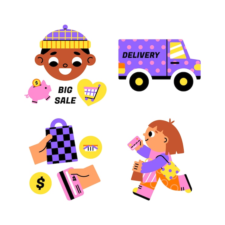 Vector gratuito conjunto de pegatinas de compras de armonía