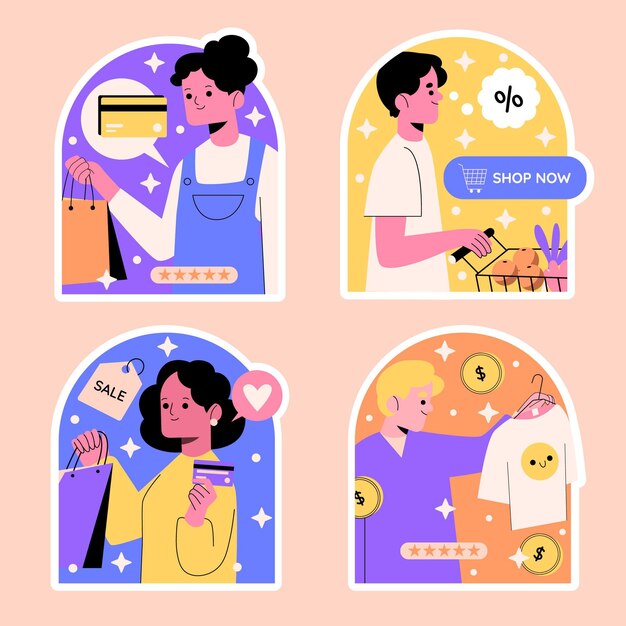 Conjunto de pegatinas de compras ingenuas