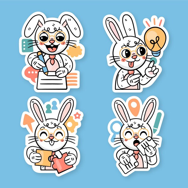 Conjunto de pegatinas de conejito de negocios