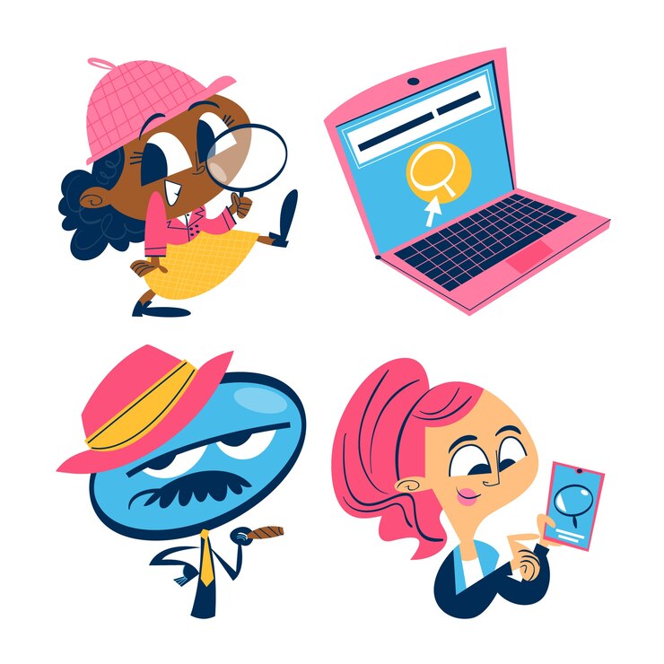 Vector gratuito conjunto de pegatinas de detectives