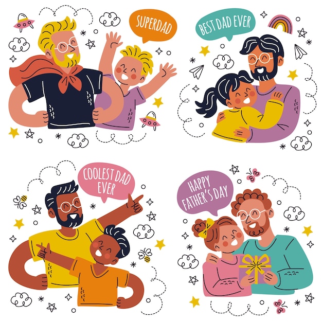 Conjunto de pegatinas del día del padre de dibujos animados retro