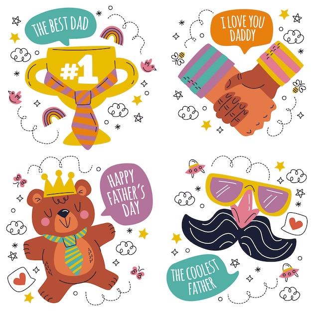 Conjunto de pegatinas del día del padre de dibujos animados retro