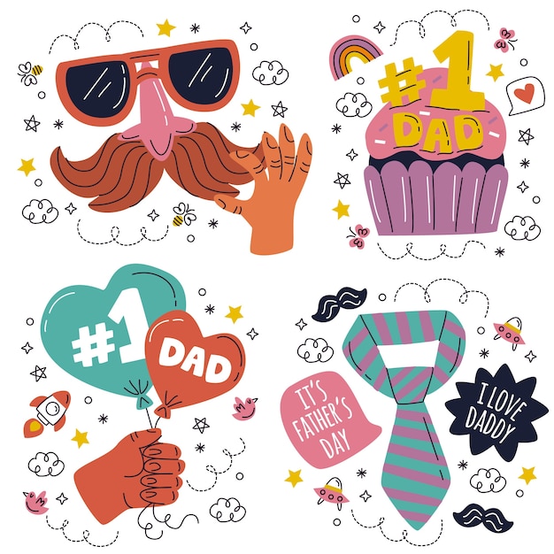 Conjunto de pegatinas del día del padre de dibujos animados retro
