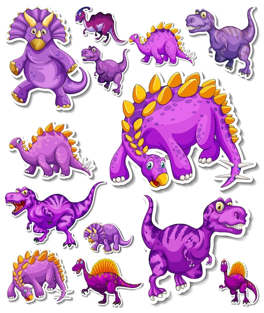 Conjunto de pegatinas de dibujos animados de diferentes dinosaurios