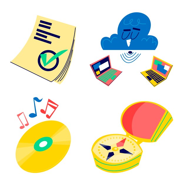 Conjunto de pegatinas de dibujos animados retro