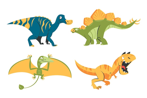 Conjunto de pegatinas de dinosaurios de dibujos animados retro