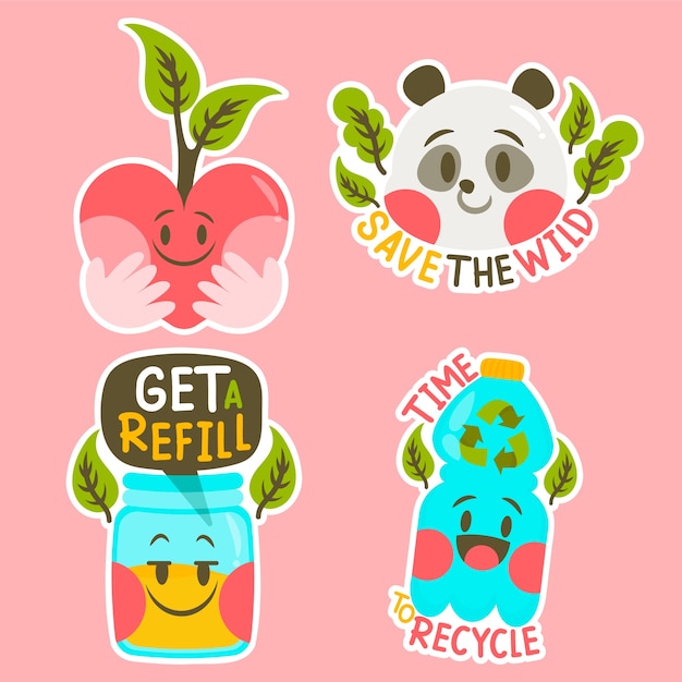 Conjunto de pegatinas de ecología infantil.