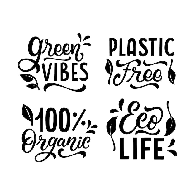Vector gratuito conjunto de pegatinas de ecología de letras negras