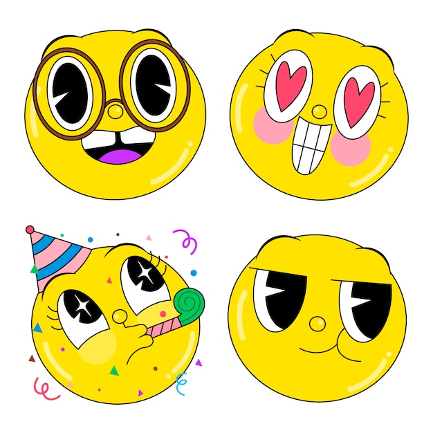 Vector gratuito conjunto de pegatinas de emoji ácido