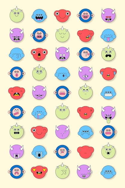 Conjunto de pegatinas de emoji de monstruo funky mixto vector