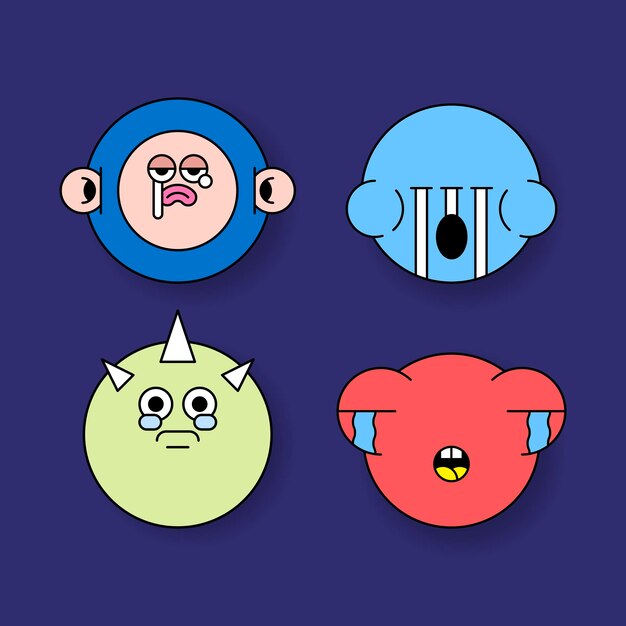 Conjunto de pegatinas de emoji de monstruo funky mixto vector