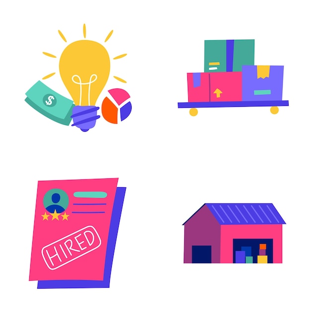 Vector gratuito conjunto de pegatinas de emprendimiento