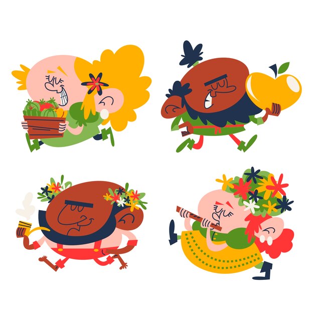 Conjunto de pegatinas de enano de dibujos animados retro