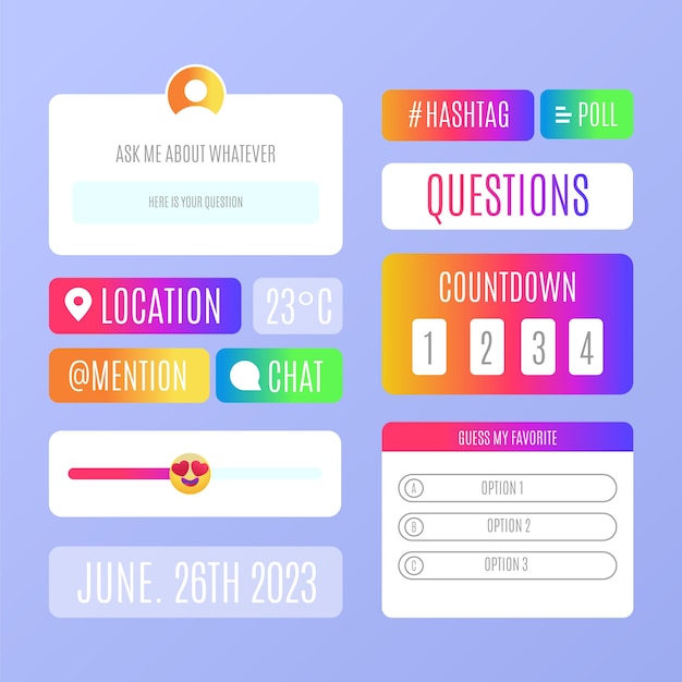 Vector gratuito conjunto de pegatinas de encuesta de instagram
