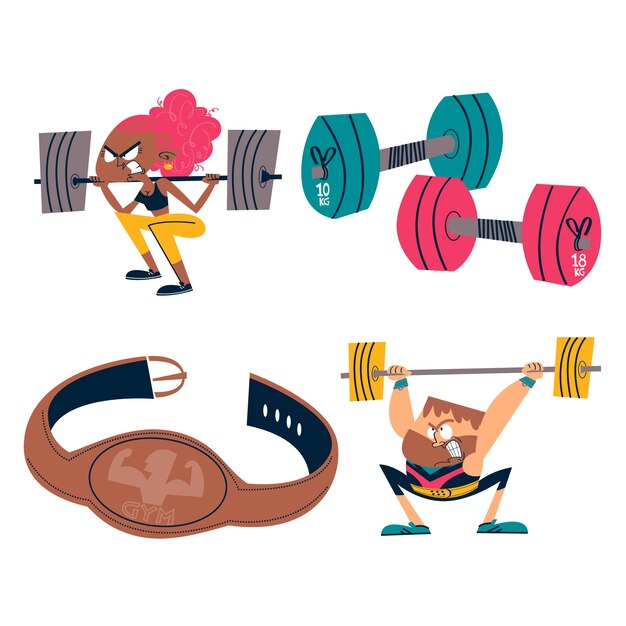 Conjunto de pegatinas de entrenamiento de dibujos animados retro