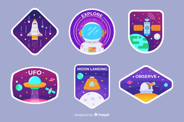 Conjunto de pegatinas espaciales ilustradas