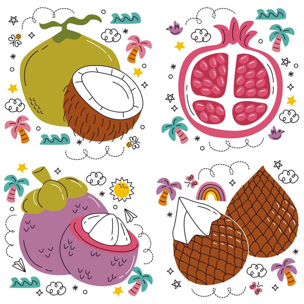 Conjunto de pegatinas de estilo de dibujos animados de frutas