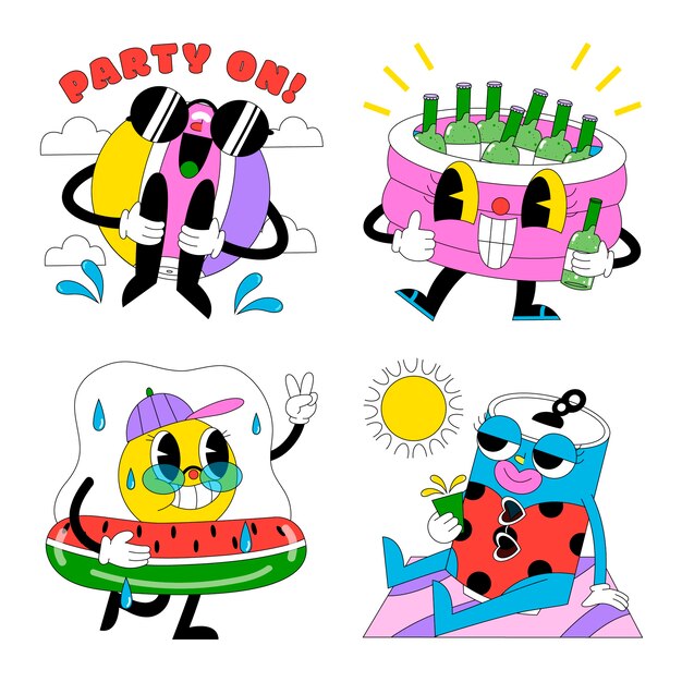 Conjunto de pegatinas de fiesta en la piscina ácida