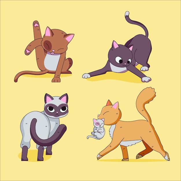 Vector gratuito conjunto de pegatinas de gatos