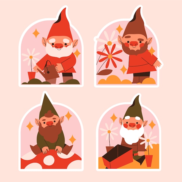 Conjunto de pegatinas de gnomos ingenuos