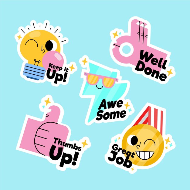 Conjunto de pegatinas de gran trabajo de diseño plano