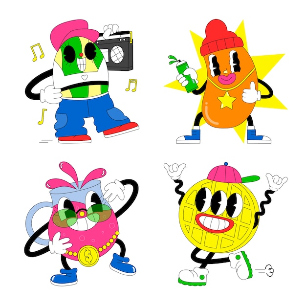 Vector gratuito conjunto de pegatinas de hip hop ácido