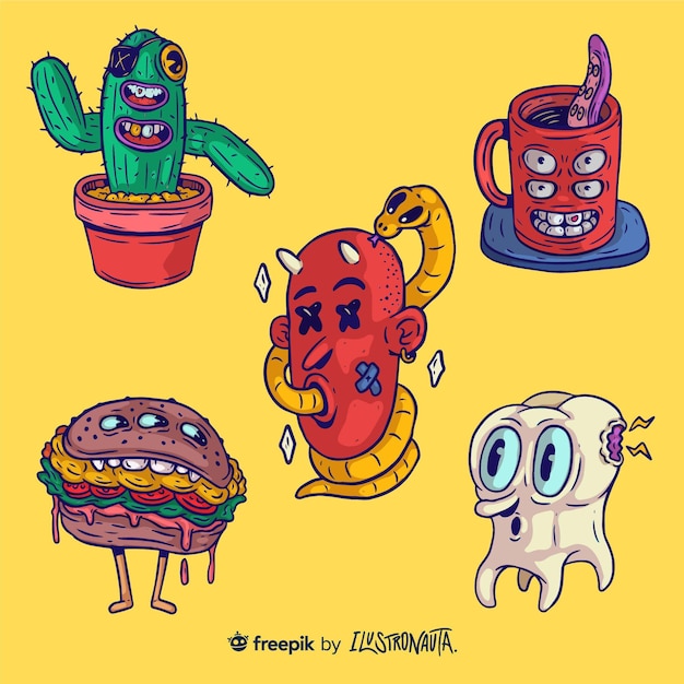Conjunto de pegatinas de ilustración de criaturas