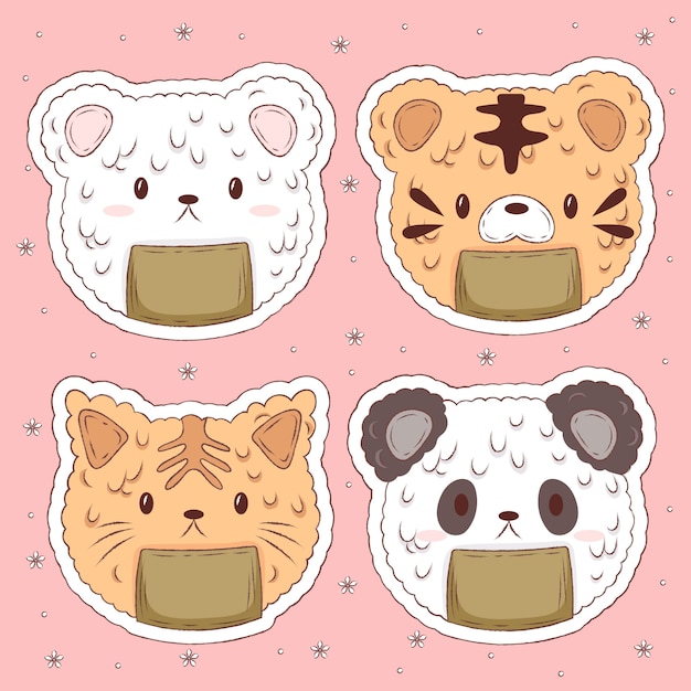 Conjunto de pegatinas japonesas dibujadas a mano