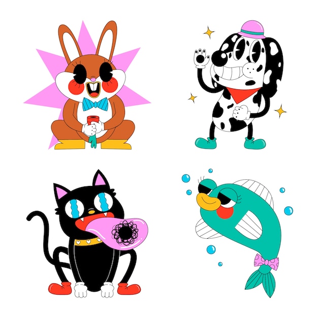 Conjunto de pegatinas de mascotas de estilo de dibujos animados