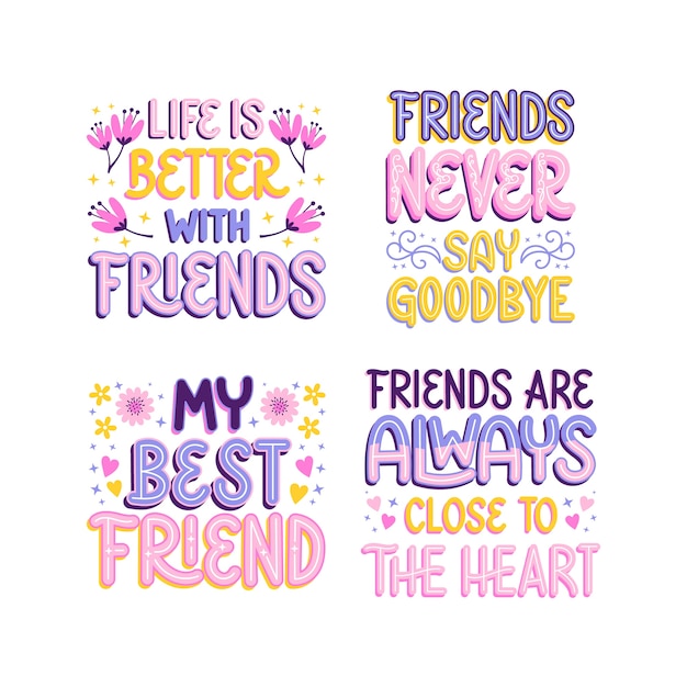 Vector gratuito conjunto de pegatinas de mejores amigos de letras coloridas