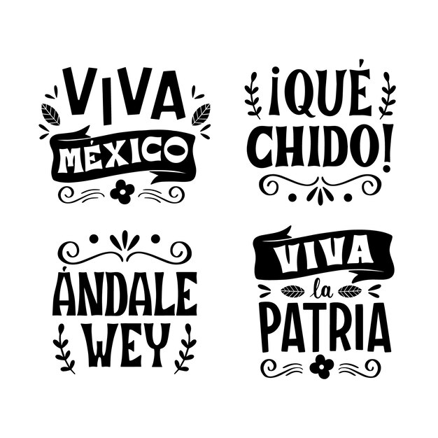 Conjunto de pegatinas de México con letras negras
