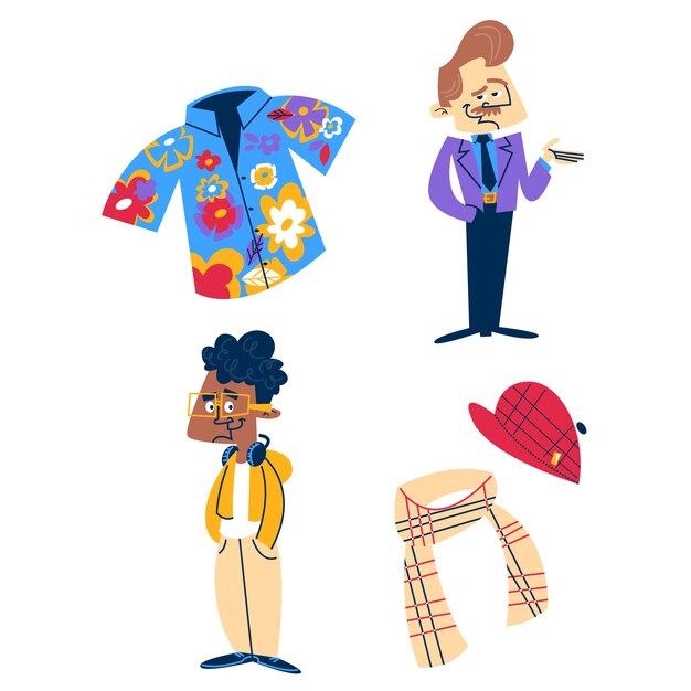 Conjunto de pegatinas de moda masculina de dibujos animados retro