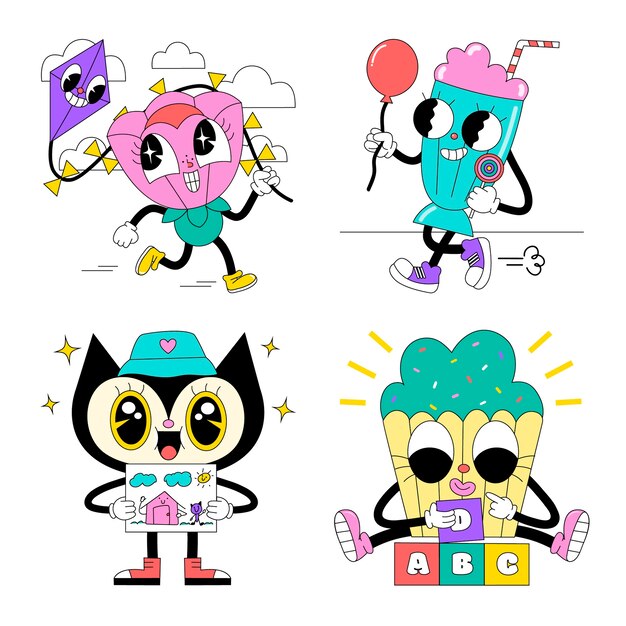 Conjunto de pegatinas de niño ácido