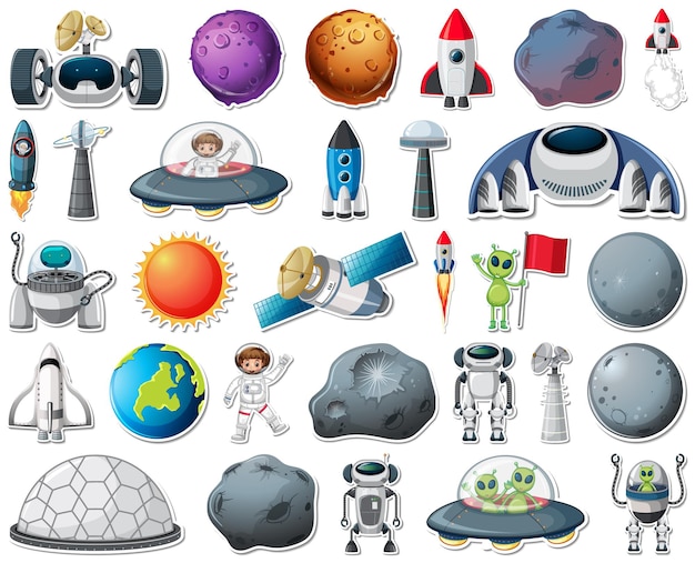 Conjunto de pegatinas con objetos del sistema solar aislados