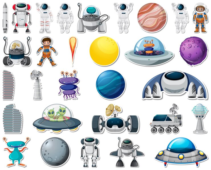 Vector gratuito conjunto de pegatinas con objetos del sistema solar aislados