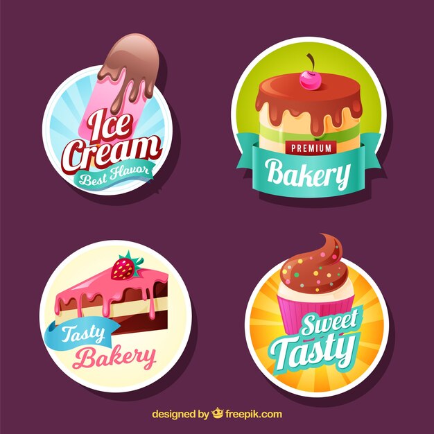 Conjunto de pegatinas de panadería con dulces