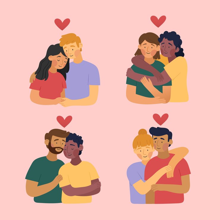 Vector gratuito conjunto de pegatinas de pareja de diseño plano
