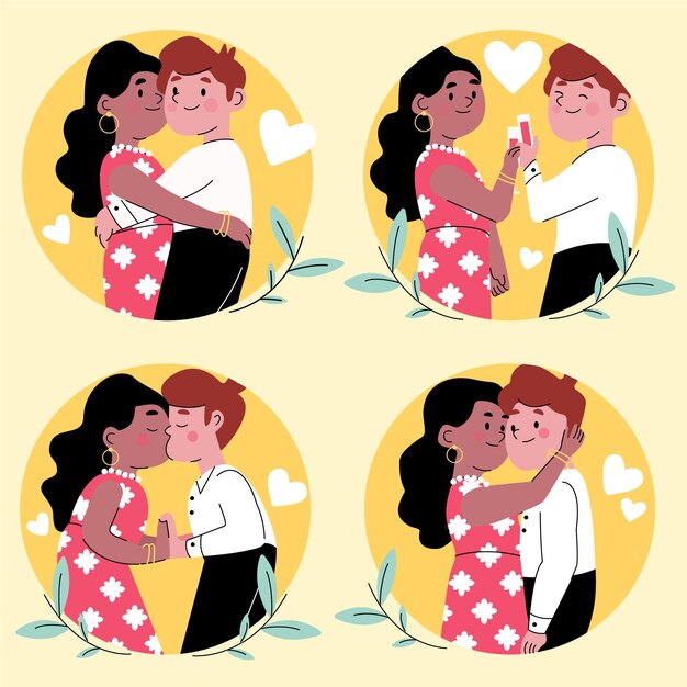 Vector gratuito conjunto de pegatinas de pareja de diseño plano