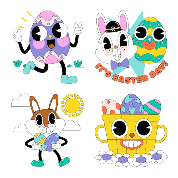 Vector gratuito conjunto de pegatinas de pascua ácidas