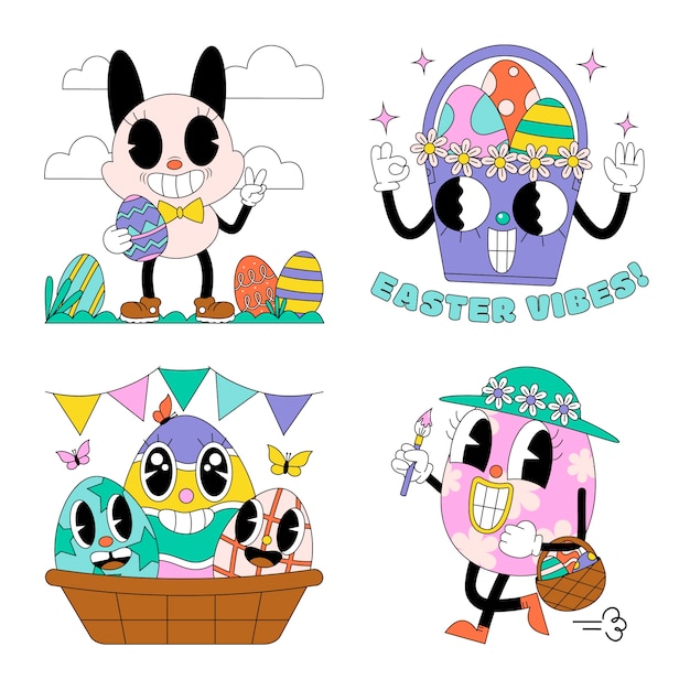 Vector gratuito conjunto de pegatinas de pascua ácidas