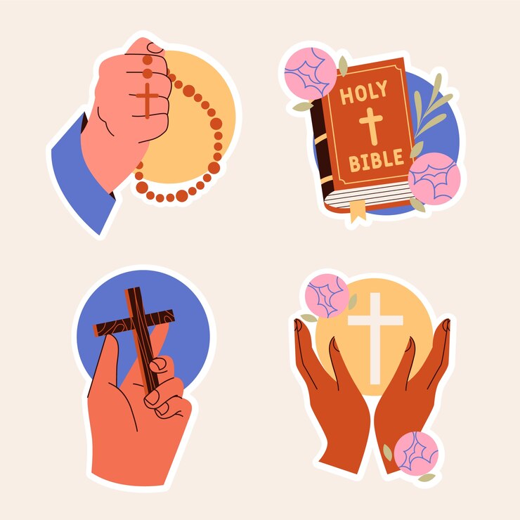 Vector gratuito conjunto de pegatinas de religión cristiana ingenua