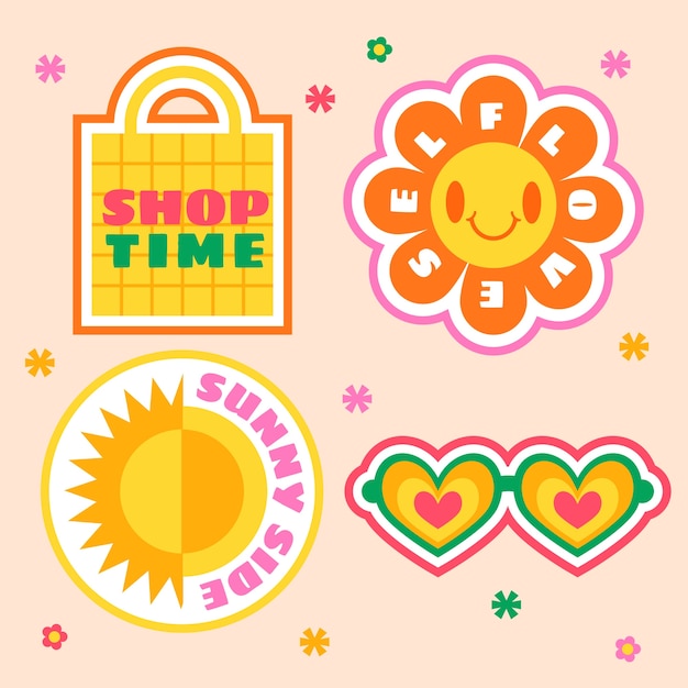 Vector gratuito conjunto de pegatinas retro dibujadas a mano