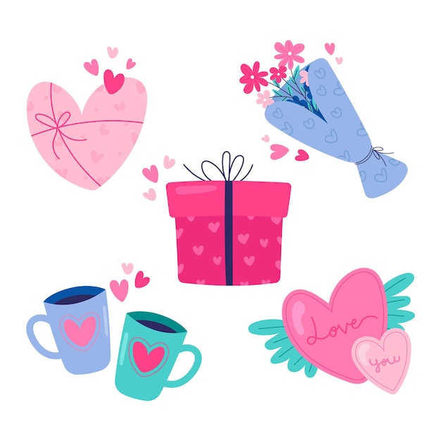 Vector gratuito conjunto de pegatinas de romance de amor