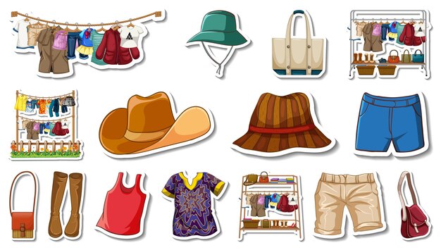 Conjunto de pegatinas de ropa y accesorios.
