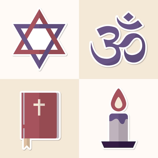 Conjunto de pegatinas de símbolos religiosos mixtos vector
